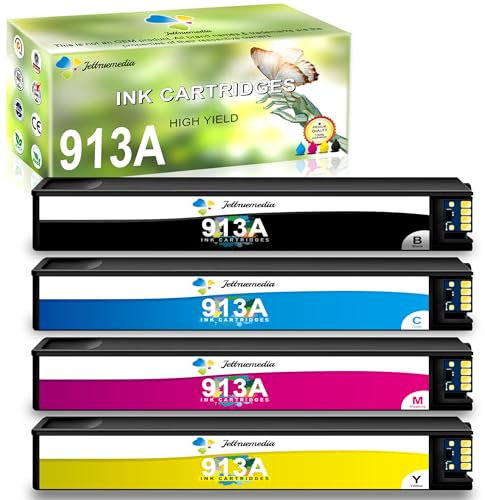Jettruemedia 913A 913 A Druckerpatrone Kompatibel für HP 913A PageWide 352dw 352dn 377dw 377dn 452dw 452dn 552dw 452 477 552 577 377dw 477dw 477dn 577z 577dw P55250dw P57550dw MFP (4er-Pack)