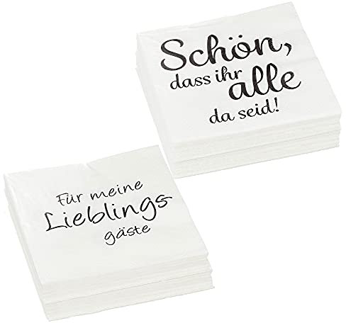 Servietten 80er Set (40/40) │ 2 Motive Sprüche Lieblingsgäste │3lagige Papierserviette 33x33cm │stoffähnlich Tuch Partyzubehör (80er Set Serviette Liebling (40/40))