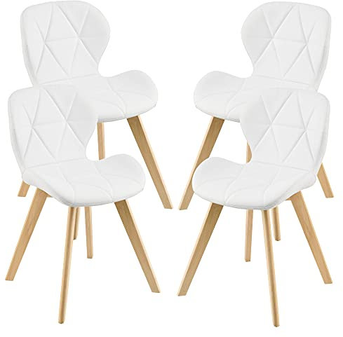 [en.casa] Lot de 4 Chaises de Salle à Manger Design Intemporel Set de 4 Fauteuils Rembourrés pour Cuisine Salle à Manger Salon Capacité 120 kg Simili Bois de Hêtre 78 x 47 x 52 cm Blanc