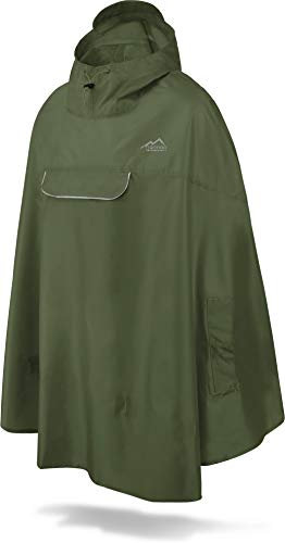 normani Unisex Regenponcho - Wind und Wasserdicht mit Bauchtasche, 3M Refelktoren und seitlichen Eingriffen Farbe Olive Größe XXL-3XL