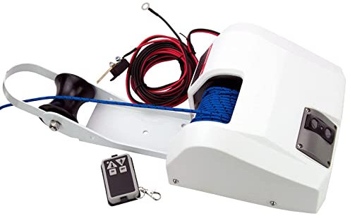 Electric Anchor Winch,Boat Anchor Wench 12V Marine Saltwater Anchor Windlass Kit with Wireless Remote Control Anchors Up to 25 LBS (White)