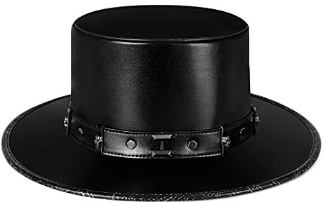 Steampunk Pestdoktor Hut PU Leder schwarz flacher Zylinder Hut für Halloween Cosplay Kostüm Requisiten
