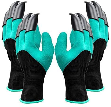 PIQIUQIU 2 Paires Gants de Jardinage imperméables avec Griffes - pour Creuser et Planter pour Homme et Femme