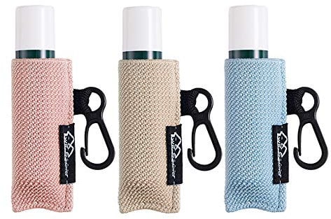 WK IEASON Lippenbalsam Halter Schlüsselanhänger 3er Clip auf Chapstick Hülse Halter Pouch Engmaschige Elastische Lippenstift Hülse Geeignet für Eos Lippenstift (Beige/Hellblau/Rosa)