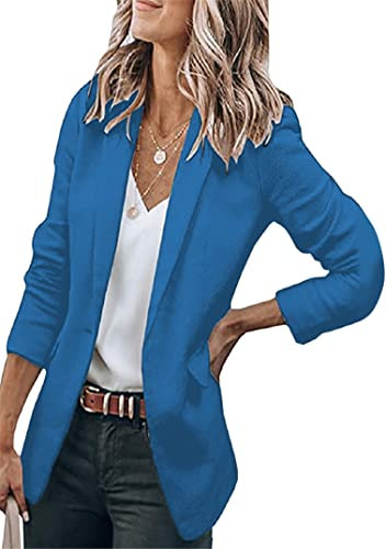 EFOFEI Femme Tailo Veste en Tricot Blazer Veste De Bureau Légère Veste Formelle à Un Seul Bouton Bleu M