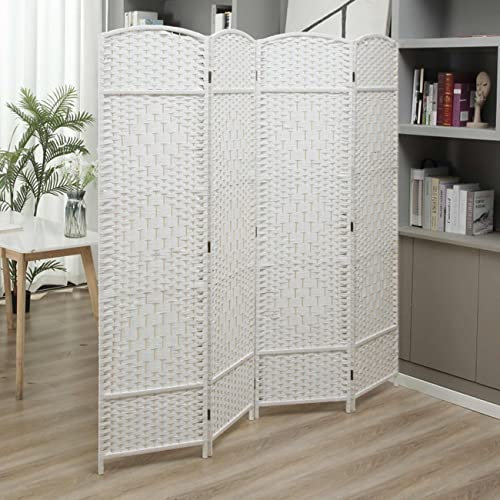 Makika Trennwand/Raumteiler Faltbar aus Bambus - Paravent Umkleide Sichtschutz Spanische Wand - 180 x 180 cm Raumtrenner 4 teilig Leinwand - Weiß