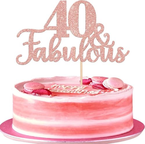 1 Stück 40 & Fabulous Cake Topper Glitter Cheers to Happy 40th Birthday Cake Toppers forty und Fabulous Geburtstag Tortendeko für 40th Wedding Anniversary Birthday Party Kuchen Dekoendeko Roségold