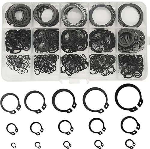 350 Stück 15 Größen M4 - M28 Schwarz 65 Mn Stahl Externe Sicherungsringe Snap Ringe Sicherungsringe C-Clip Haltering Clip Ring Sortiment Set