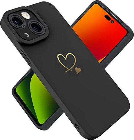 Paitech für iPhone 14 / iPhone 13 Hülle, iPhone 13 Hülle Ultra Dünn Weiche TPU Silikon Case Stoßfeste Schutzhülle Kameraschutz mit Niedliche Gold Liebesherzform Muster Hülle für iPhone 14, Schwarz