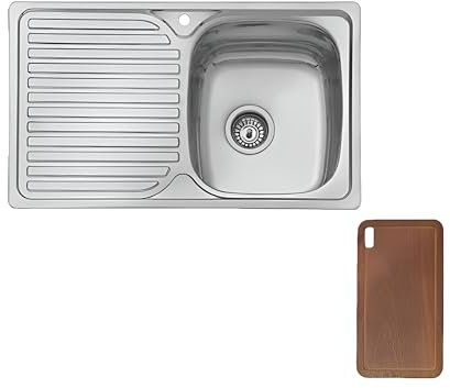 Gresinex - Fregadero Cocina Viena Encastrar 80x44 | 1 Seno y 1 Escurridera | Acero Inoxidable Aisi 304 |… (Con Tabla de Corte, Agujero Escurridera Izquierda)