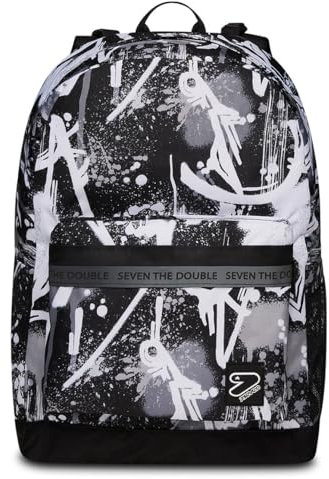 Zaino Monoscomparto - Reversibile - 2 Zaini in 1 - SEVEN THE DOUBLE - BLANCHED - Con Tasca Porta PC Portatile / Tablet, Tasca Porta Borraccia, Auricolari Wireless - Grigio - Scuola & Tempo Libero