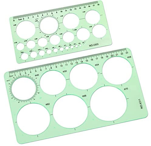 2 Stück Kreisschablone zum Zeichnen, Kreis Schablone Vorlage, Lineal, rundes Lochlineal, multifunktionales rundes geometrisches Schablonenlineal aus Kunststoff, Zeichenset zum Lernen, Entwerfen, Büro