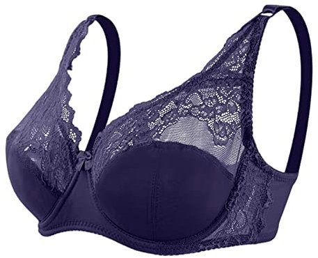 BURUVO Women's Fashion Sexy lace Bra Push up Large Size Thin Cup Underwire Bra Black Purple 44C