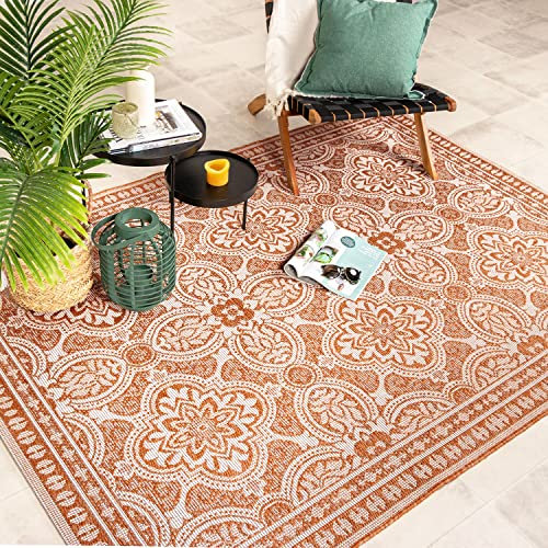 FRAAI | Home & Living In- & Outdoor Teppich - Summer Oriental Terracotta - Wetterfest - Polypropylen - Flachgewebe - Balkon, Garten/Terrasse - Terrasse - Rug
