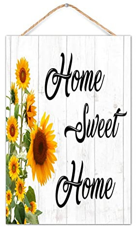 CustonCares Targa in legno con scritta Home Sweet Home, decorazione da parete, stile vintage, con fiori gialli, cartello verticale in legno per soggiorno, dispensa, 20,3 x 30,5 cm