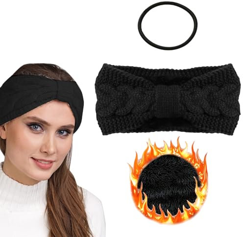 Stirnband Damen Winter Schwarz,Stirnband Damen Schwarz,Stirnband Schwarz Damen,Damen Stirnband Winter,Stirnband Damen Winter,Stirnbänder Strick,Gestrickte Stirnband Damen aus Wolle mit Knoten