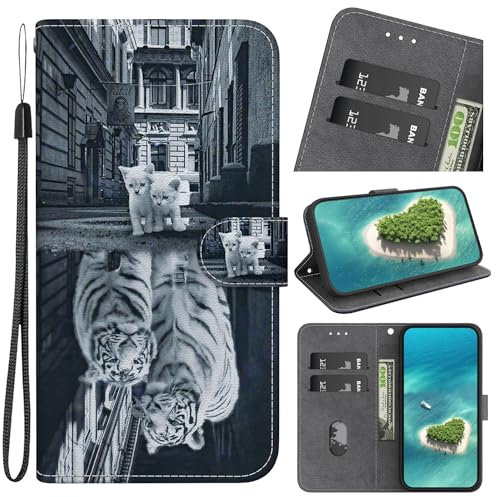 Unichthy Custodia a portafoglio per Motorola Moto G54 in pelle PU di alta qualità con porta carte di credito||TPU antiurto ||Funzione di supporto | per Motorola Moto G54 - Tigre più forte