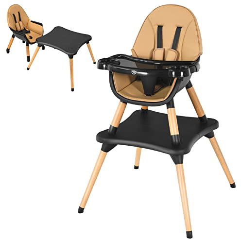 GOPLUS 2 in 1 Hochstuhl Baby, Baby-Fütterungsstuhl mit Verstellbarem und Abnehmbarem Tablett, Babystuhl mit 5-Punkt Gurt, Geeignet für Baby von 6 Monaten bis 3 Jahre, Robuste Struktur (Braun)
