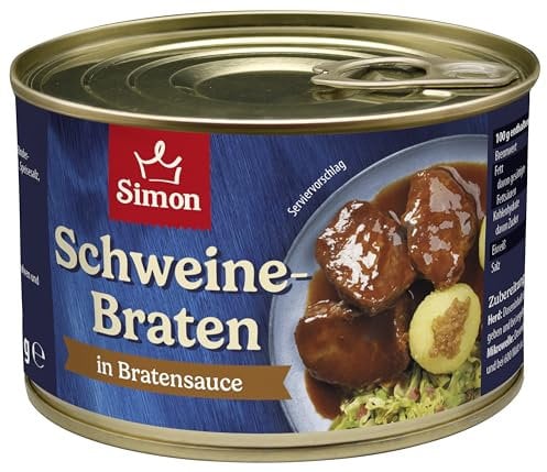 SIMON Schweinebraten in Bratensauce 400 g I Zartes Fleisch in klassischer Sauce I Fertiggericht in recyclebarer Konserve I Authentische Hausmannskost