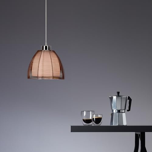 Lightbox moderne Hängelampe - 126 cm Höhe, Ø 20 cm - dekorative Pendelleuchte mit matter Glas Abdeckung & Gitter Schirm & kürzbarem Kabel - E27, max. 60 W - aus Metall/Glas - in Bronze/Chrom