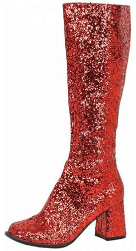 BloomFashion® Women’s 1960’s 70’s Fancy Dress Party GOGO Boots – Ladies Retro Knee-High Long Heel Sparkly Glitter Go Go Boots Shoes With Side Zip Closure (Red Glitter, 7Uk)