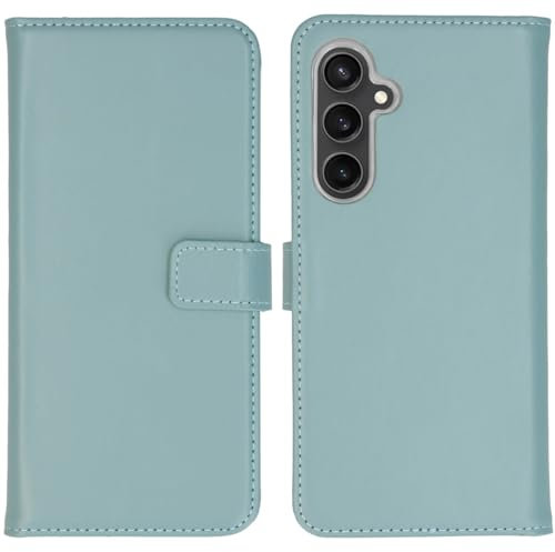 SELENCIA Bookcase Hülle kompatibel mit Samsung Galaxy S23 FE – Era Leder Handytasche Side Flip Case – Handyhülle aus Rindsleder in Hellblau [3 Kartenfächer, Magnetverschluss]