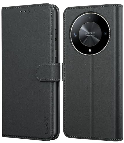 Leacckl Cover per Honor Magic 6 Lite 5G, Custodia a portafoglio in Pelle PU Premium [Magnetica a Scatto] [Funzione Stand] per Honor Magic 6 Lite 5G, Nero