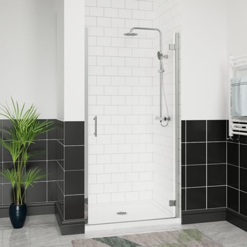 Aquariss 1000mm Hinged Shower Enclosure Door with Stainless Steel Handle, Brass Hinges 6mm Self Clean Glass Screen Walk in Chrome Framed