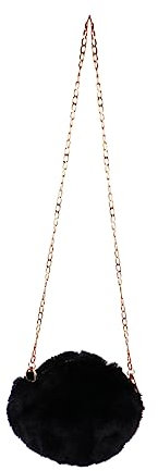 CALLARON Flauschige Runde Tasche Umhängetasche Mini-geldbörse Mit Kette Plüsch-handtasche Für -accessoire Schwarz