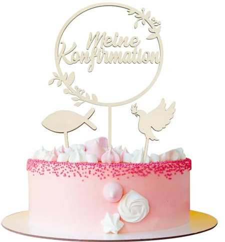 Cake Topper, 2 Sets Holz Tortendeko, Kommunion Dekoration Junge, Torten Topper Meine Konfirmation Taube Fisch Tortenstecker Kuchendeko Konfirmation Deko für Junge Mädchen