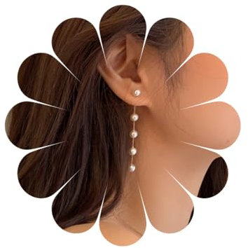 Perlen Ohrstecker lange Perlenohrringe Gold Quaste Vintage Perlenkette Ohrringe Perle Hochzeit Ohrringe für Mädchen Frauen Schmuck Geschenke (EarringPearl2A)