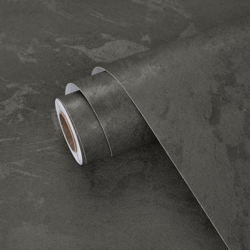 Yullpaper Grey Wallpaper for Living Room Worktop Vinyl Covering Peel and Stick Dark Grey Concrete Wallpaper Light Black Vinyl Wrap for Furniture Washable Kitchen Wallpapers 40cm X 200cm