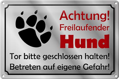 Schild Blech 30x20 cm - Made in Germany - freilaufender Hund Gefahr Metall Deko Schild