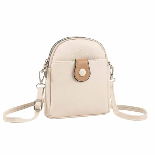 ITALYSHOP24 OBC Damen Tasche Crossbody Umhängetasche Bodybag Schultertasche Minibag Handytasche Crossover Kunstleder Handtasche Gürteltasche Abendtasche Beige