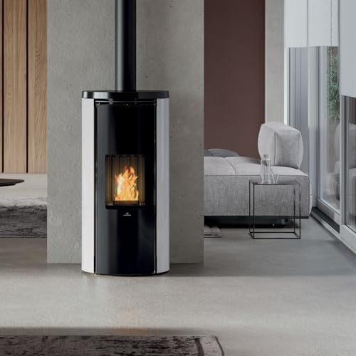 EdilKamin 810360 Celia Air Tight Plus Pelletofen Stahl Schwarz/Glas Weiß/A+