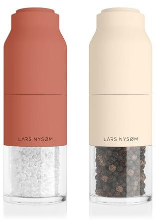 LARS NYSØM Salt and Pepper Grinder Set Stainless Steel with Adjustable Grinder I Bottle Design Spice Mills Set Manual (Red/Beige)