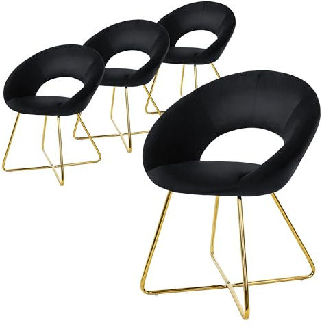 ML-Design Esszimmerstühle 4er Set Samt, Schwarz, Wohnzimmerstuhl mit runder Rückenlehne, Polsterstuhl mit goldene Metallbeine, Ergonomische Esstisch Sessel, Küchenstuhl Schalenstuhl Schminktisch Stuhl