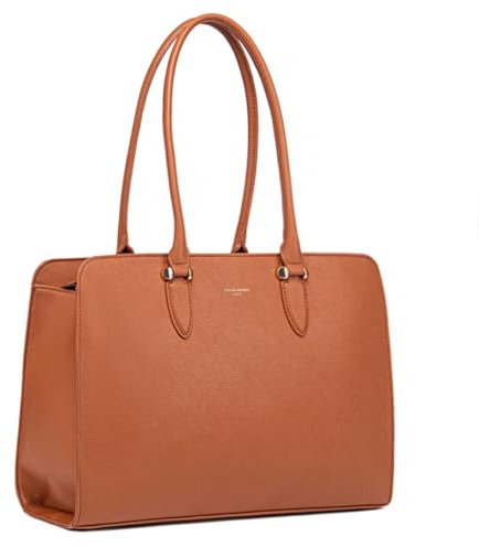 David Jones - Sac à Main Cabas Fourre-Tout Femme Grande Taille XL - Sac Porté Epaule Cours Lycée Travail Business Format A4 - Simili Cuir PU Anse Longue - Shopper Sacoche Ordinateur - Marron Cognac