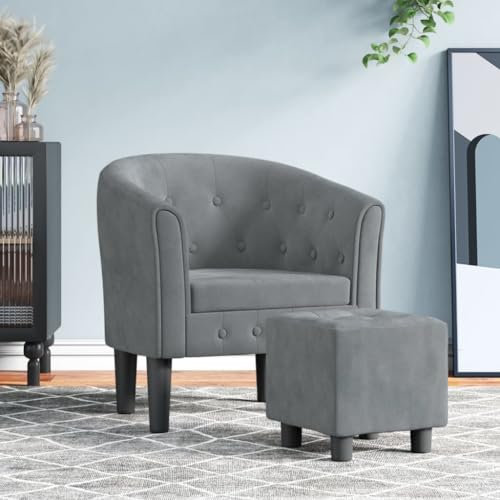 Chaduof Clubsessel mit Fußhocker Dunkelgrau Samt, Relaxsessel, Fernsehsessel, Kinosessel, Gaming Couch - 356478
