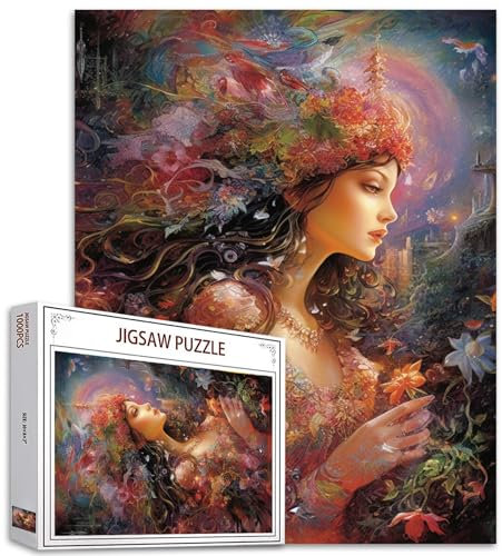 Tucocoo 1000-teiliges Puzzle für Erwachsene, Fantasy-Frau, Malpuzzle, schönes Feenmädchen, 1000 Teile, Puzzles für anspruchsvolle Familienaktivitäten, buntes DIY-Puzzle, Wanddekoration, Geschenke