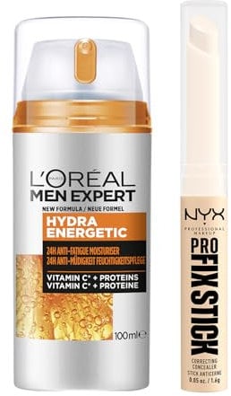Bundle of NYX Professional Makeup Korrigierender Concealer, Pro Fix Stick, Pale + L'Oréal Men Expert XXL Gesichtspflege gegen müde Haut für Männer, Hydra Energy, [Amazon Exclusive], 1 x 100 ml