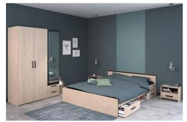 Chambre complete adulte - ZODIAC INDUS - Chene et noir - PARISOT