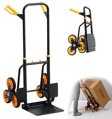 EVANEM 3 Wheel Stair Climbing Cart, Lightweight Collapsible Dolly Truck Portable Hand Trolley, Holds 330 Pounds and Smoothly Rolls on Variety of Surfaces, Portable Dolly for Stairs