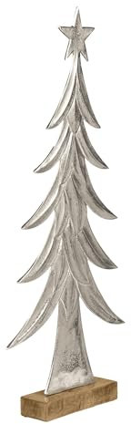 EGLO LIVING Deko Baum Baliguian, Weihnachtsdeko groß, Bodendeko Wohnzimmer, Dekofigur Weihnachten, Adventsdeko aus Holz in Natur und Metall in Silber, 84 x 36 cm