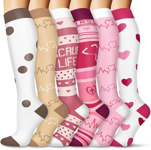6 Paar Kompressionsstrümpfe für Damen und Herren, Bunte Kompressionssocken Stützstrümpfe für Laufen, Sport, Flug, Reise, Radfahren.02-multi-6 Paar L/XL
