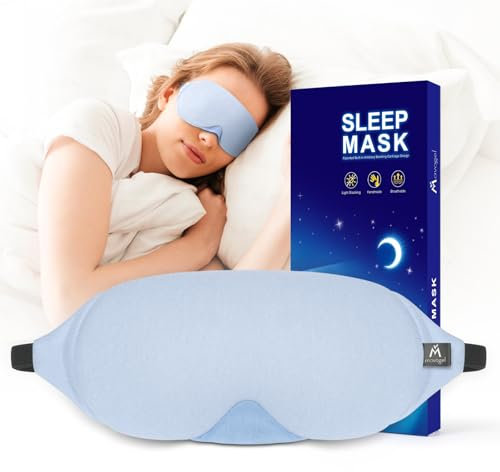 Mavogel Baumwoll-Schlafmaske - 100% handgefertigt, lichtundurchlässige Schlafmaske mit aktualisiertem, gebogenem Nasendesign, weiche Schlafmaske für Frauen und Männer, inkl. Reiseetui (Baby Blue)