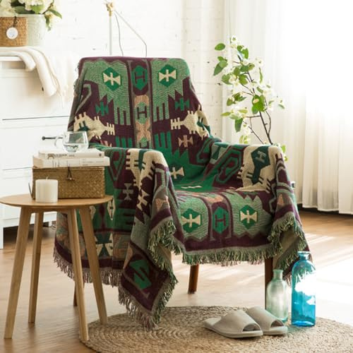 LumiSyne Doppelseitige Baumwolle Gewebt Decke Überwurf Mit Quaste Böhmische Geometrisch Muster Vintage Ethnischer Stil Dekorative Decke Für Bett Couch Sessel Camping Wandteppich Tischdecke Teppich