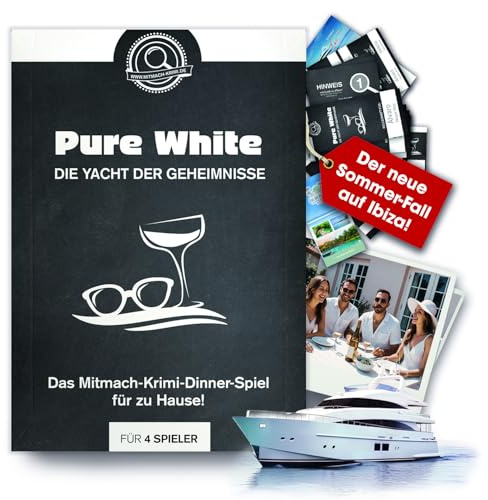 Dîner de Crime pour 4 personnes - Pure White : le Yacht des Secrets - Jeu de rôle avec flair espagnol (à Ibiza) - BBQ - Jeu d'été Cadeau pour amis - Soirée entre amis