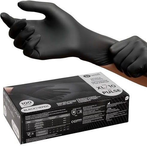 B-well Pulse 100x Box Nitrilhandschuhe, Einweghandschuhe, Einmalhandschuhe, Untersuchungshandschuhe, Nitril Handschuhe, puderfrei, ohne Latex, unsteril, latexfrei, disposible Gloves (XL, 100, stück)
