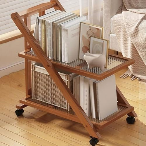 Mixtric Carrello Portaoggetti in Legno Multistrato, Carrello Portaoggetti con Scala Mobile, Carrello Porta caffè, Tavolino Pieghevole con Ruote, per Soggiorno, Cucina,Marrone,2floor